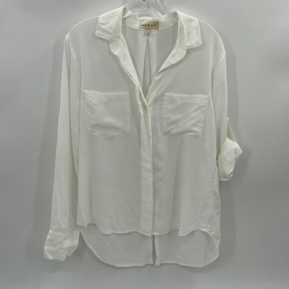 CLOTH & STONE By Anthro White Button Up Shirt Womens Size S Split Shirttail Hem - Picture 1 of 6
